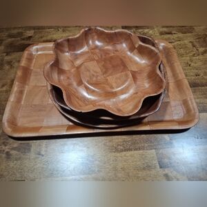 Vintage parquet tray/bowls Set/4